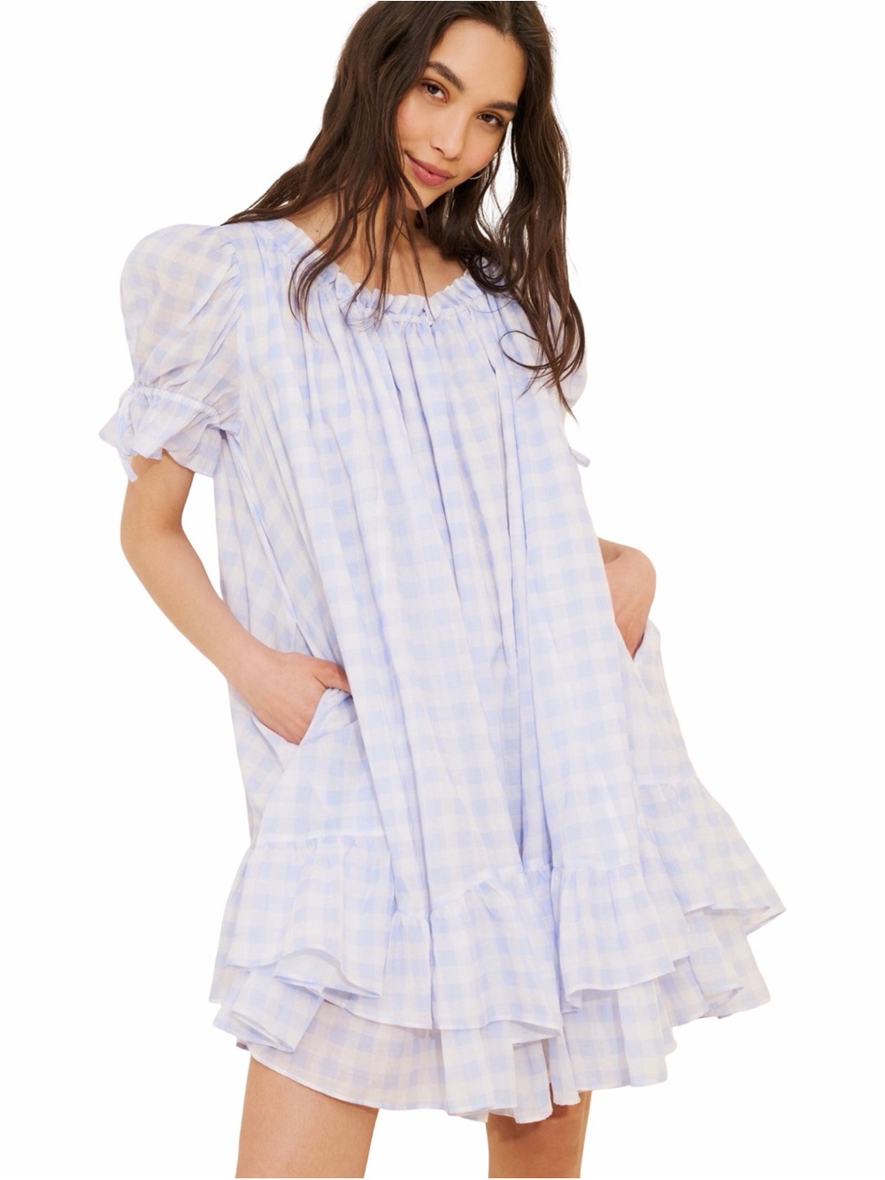 Selkie The Shipwreck Mini Dress in Blue and White Gingham